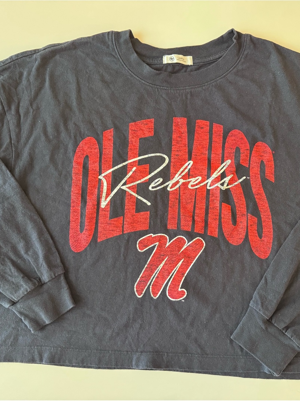 '47 Brand Ole Miss Cropped Long Sleeve Crewneck Tee, Large
